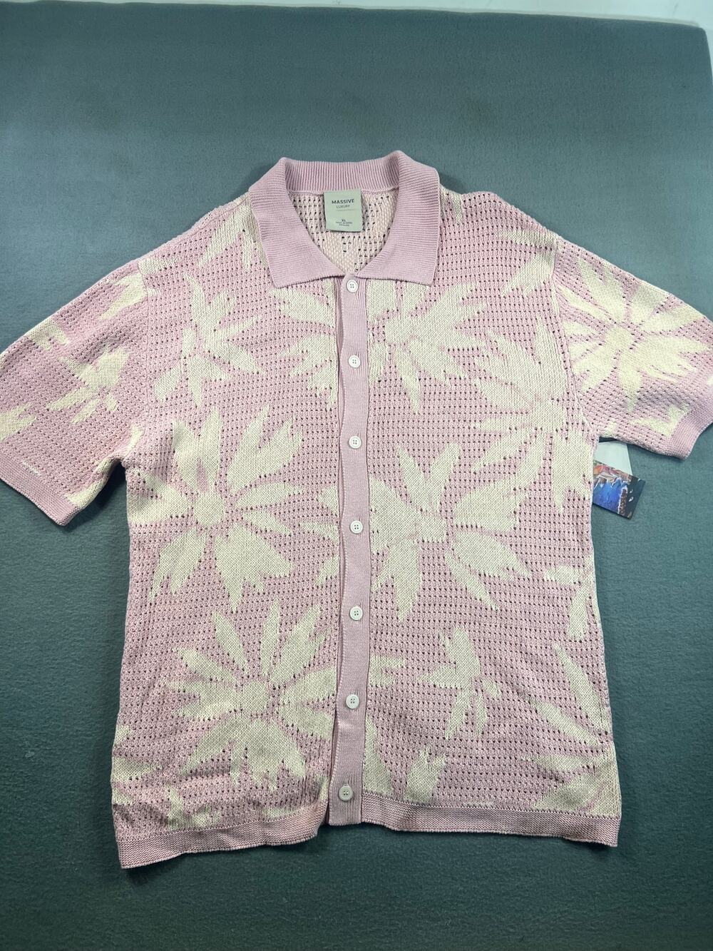 Luxury Pink and Cream Striped Polo Sweater Men's - 100% Cotton - Size XL
